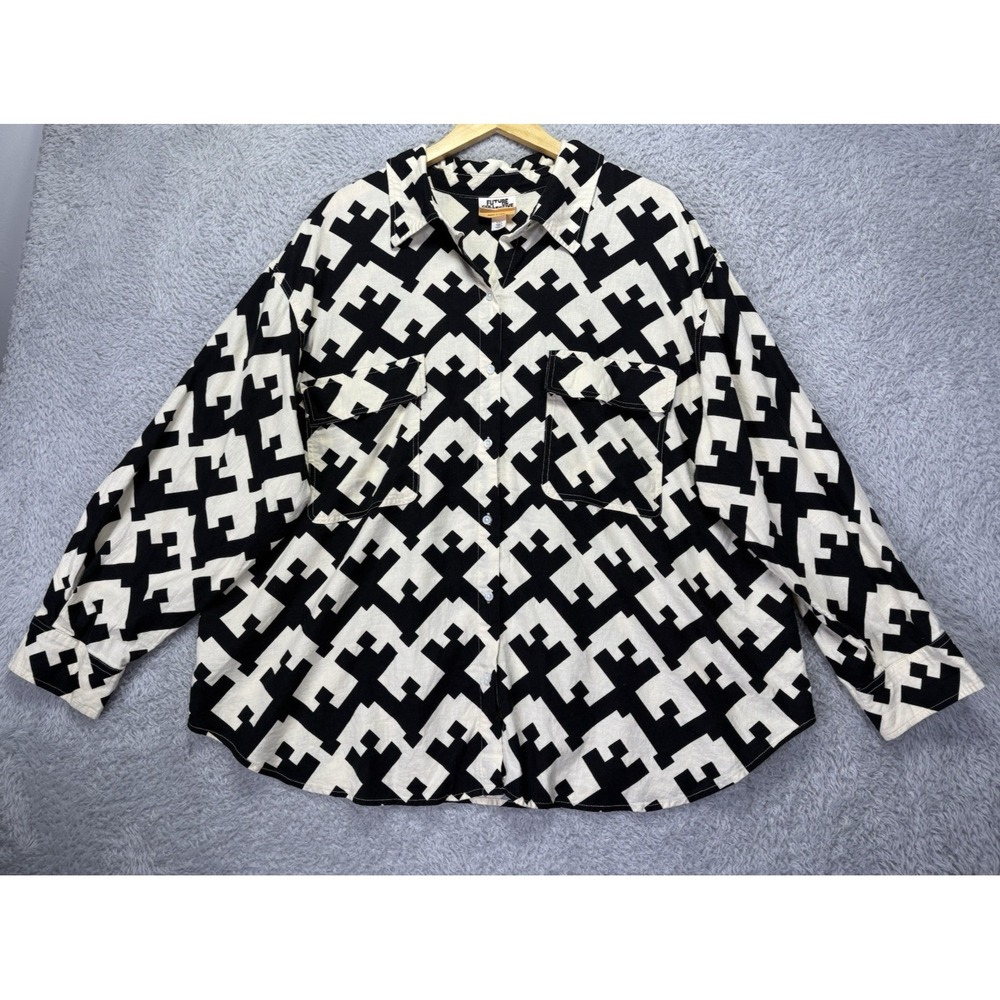 Future Collective Jenny K Lopez Womens XXL Linen Shirt Black Geometric Oversized